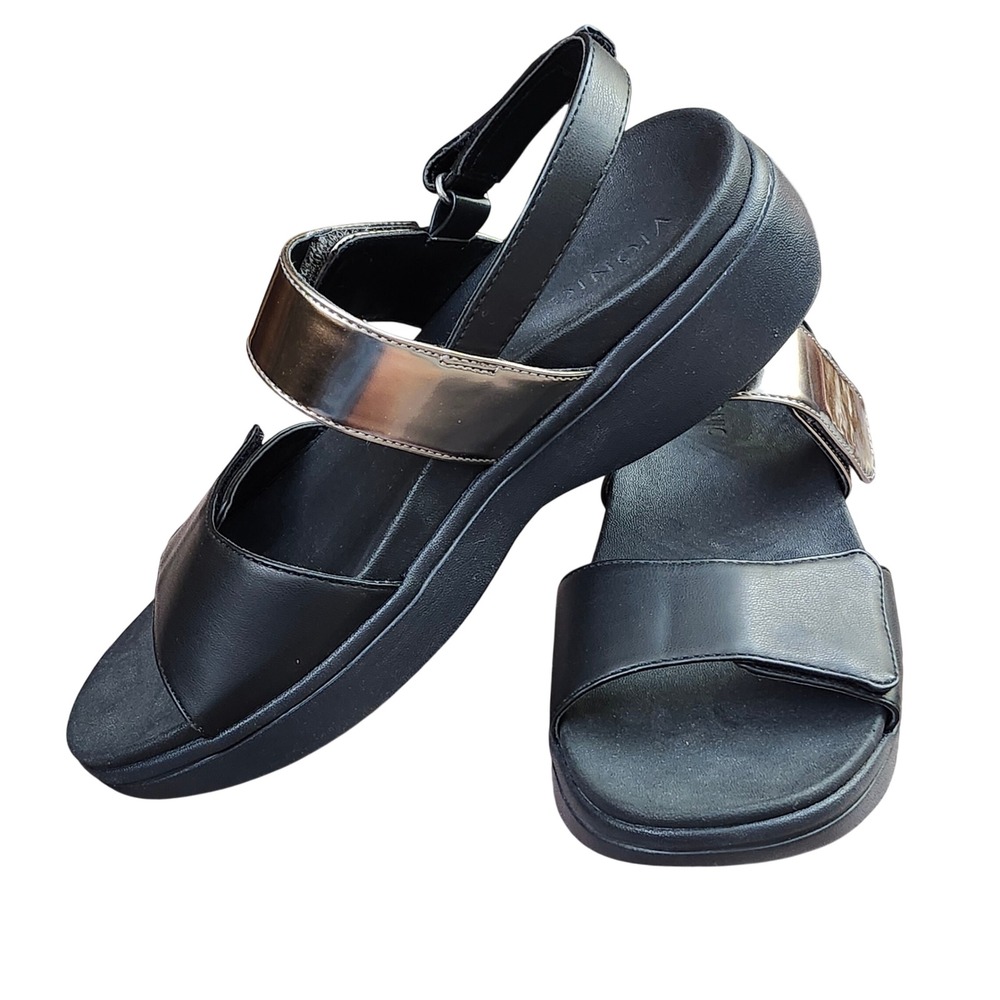 Vionic Fay Womens Black Bronze Metallic Platform Slingback Sandals Sz 8 Orthotic